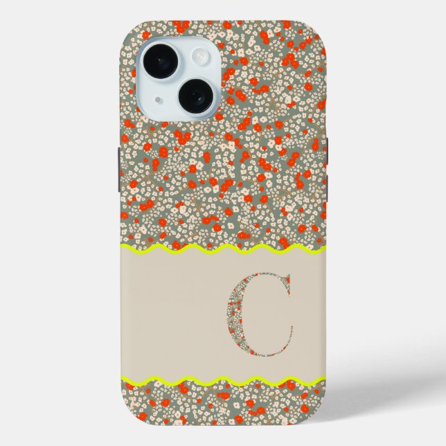 MONOGRAM INITIAL C GREEN AND RED LITTLE FLOWERS Case-Mate iPhone CASE (Back)