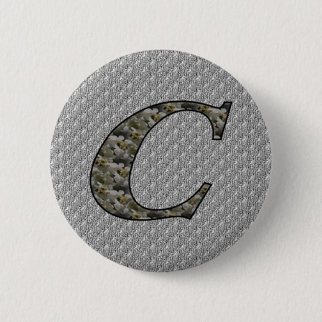 Monogram Initial C Hydrangea Floral Button (Front)