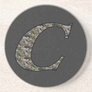 Monogram Initial C Hydrangea Flowers Coaster