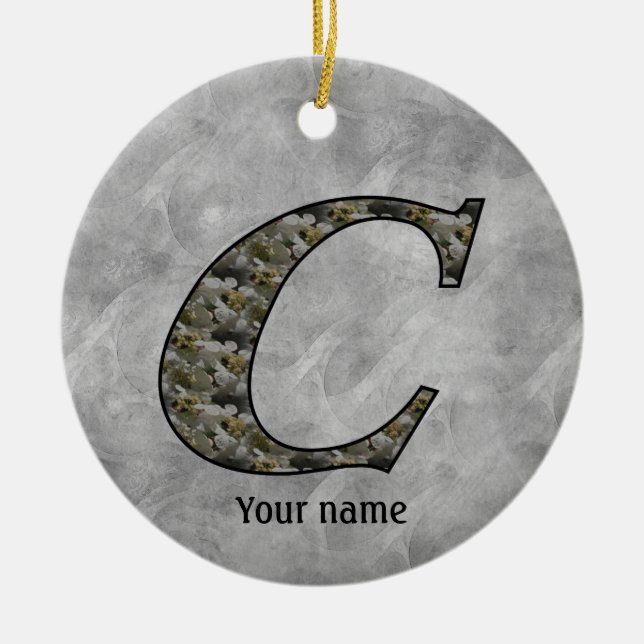Monogram Initial C Hydrangea Flowers Personalised Ceramic Tree Decoration (Front)