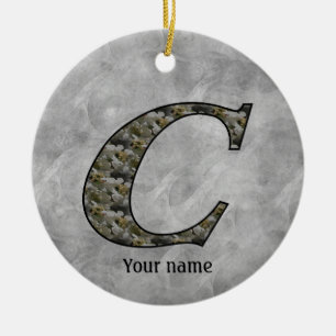 Monogram Initial C Hydrangea Flowers Personalized Ceramic Tree Decoration