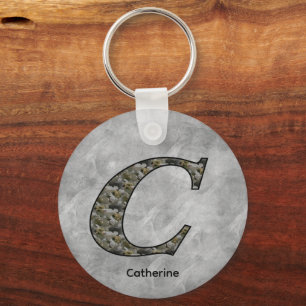 Monogram Initial C Hydrangea Flowers Personalized Key Ring