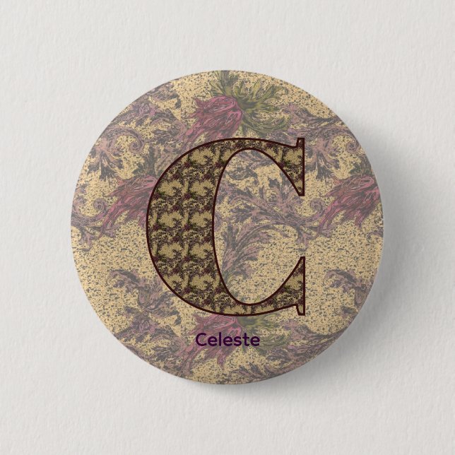 Monogram Initial C Vintae Floral Personalised  6 Cm Round Badge (Front)