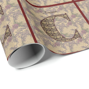 Monogram Initial C Vintage Floral Personalised  Wrapping Paper