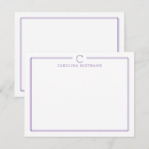 Monogram Initial Casual Purple Border Stationery Card