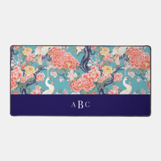 Monogram Initial Chinoiserie Floral Egret Desk Mat