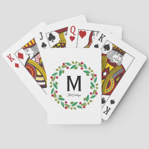 Monogram initial - Chrismas wreath Playing Cards