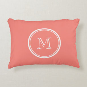 Monogram Initial Coral Pink High End Coloured Decorative Cushion