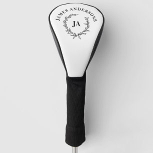 Monogram initial couple wreath modern elegant golf head cover