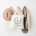 Monogram initial couple wreath modern elegant tote bag<br><div class="desc">Monogram initial couple wreath modern elegant family home gift personalised tote bag design. Part of a modern simple classy collection.</div>