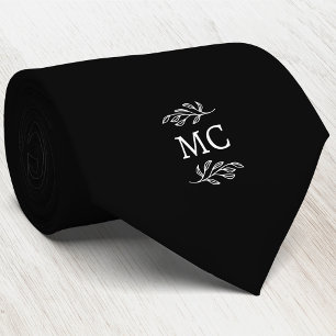 Monogram Initial Crest Botanical Leaf Black Tie