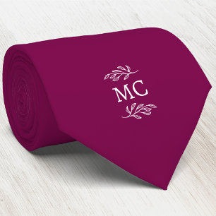 Monogram Initial Crest Botanical Leaf Cherry Pink Tie