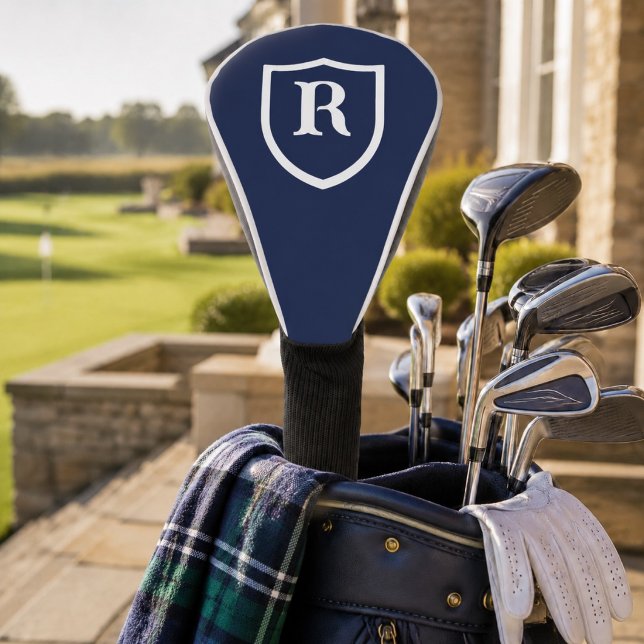 Monogram Initial Crest Navy Blue Preppy Golf  Head Cover (Creator Uploaded)