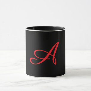Monogram Initial Cursive A Black  Mug