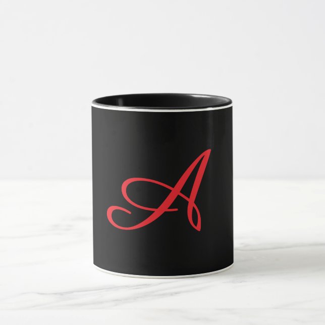 Monogram Initial Cursive A Black  Mug (Center)