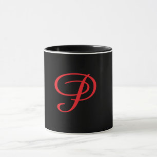 Monogram Initial Cursive P Black Mug