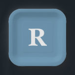 Monogram Initial Custom Colours Dusty Blue White Paper Plate<br><div class="desc">Designed with text template for monogrammed initial which you can customise!</div>