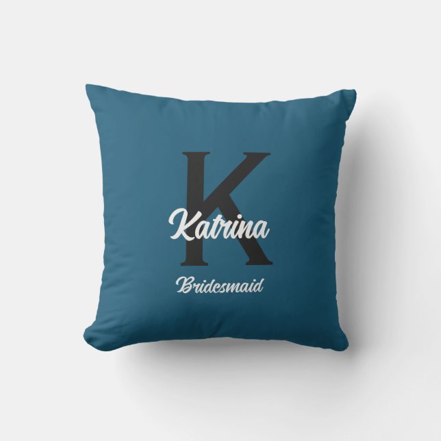 Monogram Initial Custom Name Bridesmaid Gift Blue Cushion (Front)