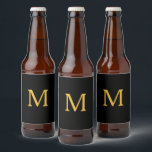 Monogram Initial Custom Name Gold Black Trendy Beer Bottle Label<br><div class="desc">Designed with text template for monogrammed initial which you can customise! You may also change the colours as you wish.</div>