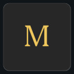 Monogram Initial Custom Name Gold Black Trendy Square Sticker<br><div class="desc">Designed with text template for monogrammed initial which you can customise! You may also change the colours as you wish.</div>