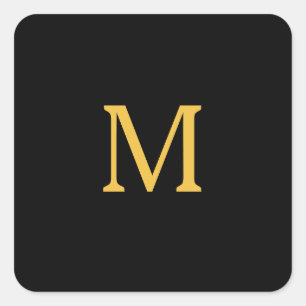 Monogram Initial Custom Name Gold Black Trendy Square Sticker