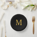 Monogram Initial Custom Name Gold Golden Black Paper Plate<br><div class="desc">Designed with text template for monogrammed initial which you can customise! You may also change the colours as you wish.</div>