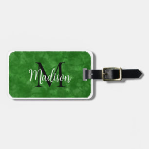 Monogram Initial  Custom Name Green Watercolor Luggage Tag