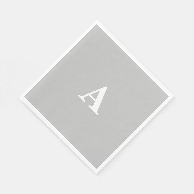 Monogram Initial Custom Name Grey Grey White Cute Napkin (Corner)