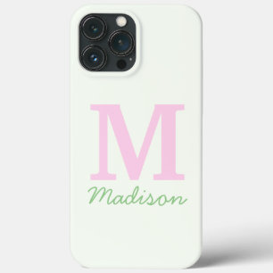Monogram Initial Custom Name Pink Green iPhone 13 Pro Max Case