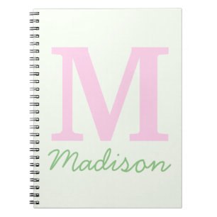 Monogram Initial Custom Name Pink Green Notebook