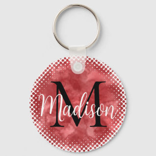 Monogram Initial  Custom Name Red Watercolor Key Ring