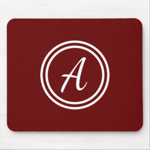 Monogram Initial Cute Minimalist Red & White Mouse Pad