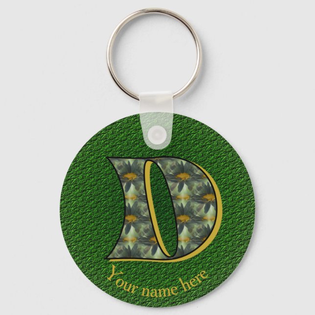 Monogram Initial D Daisies Art Personalized Key Ring (Front)