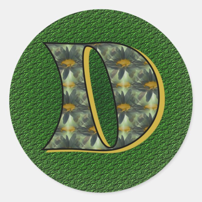 Monogram Initial D Daisies Flower Art Classic Round Sticker (Front)