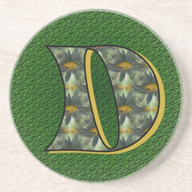 Monogram Initial D Daisies Flower Art Coaster (Front)