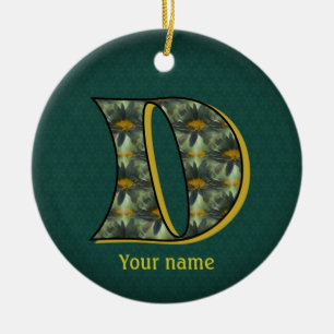 Monogram Initial D Daisies Flower Art Personalised Ceramic Tree Decoration