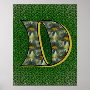 Monogram Initial D Daisy Flower Art Poster