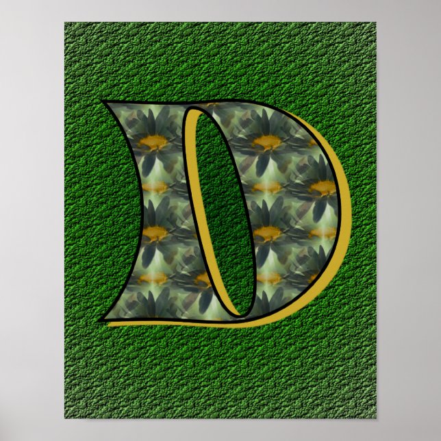 Monogram Initial D Daisy Flower Art Poster (Front)