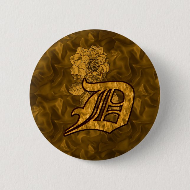 Monogram Initial D Elegant Gold Peony Flower 6 Cm Round Badge (Front)