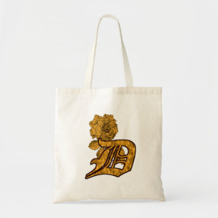 Monogram Initial D Elegant Gold Peony Flower Tote Bag