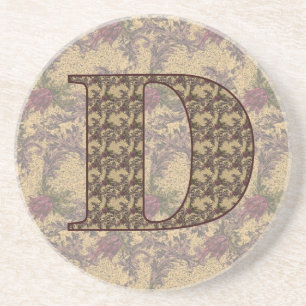 Monogram Initial D Elegant Vintage Floral  Coaster