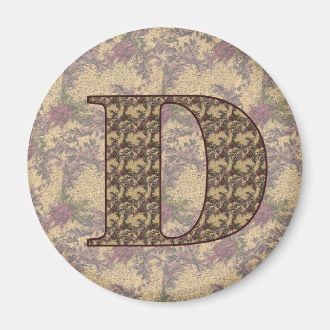 Monogram Initial D Elegant Vintage Floral Magnet (Front)