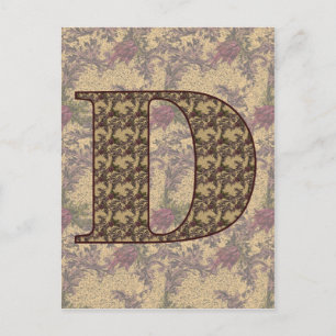 Monogram Initial D Elegant Vintage Floral  Postcard
