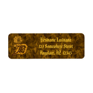 Monogram Initial D Gold Peony Return Address 