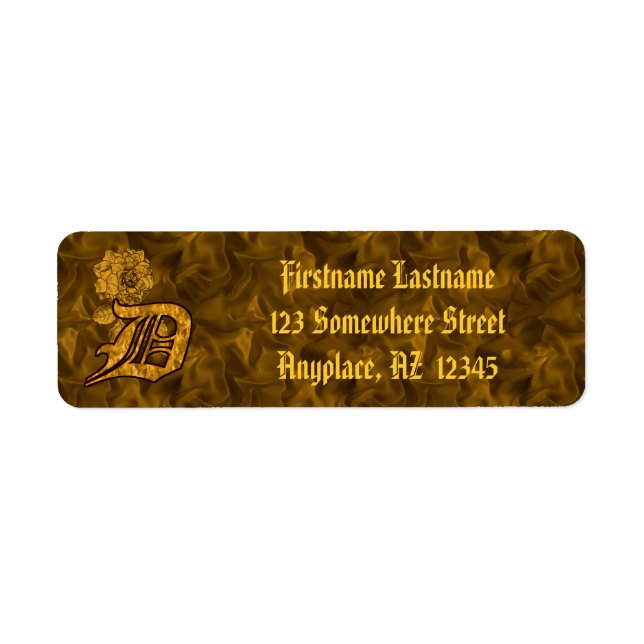 Monogram Initial D Gold Peony Return Address  (Front)