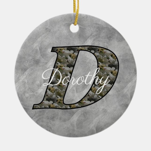Monogram Initial D Hydrangea Flowers Personalized Ceramic Tree Decoration (Front)