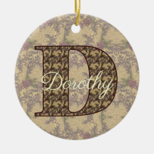Monogram Initial D Vintage Floral Personalised Ceramic Tree Decoration