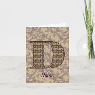 Monogram Initial D Vintage Floral Personalised  Note Card