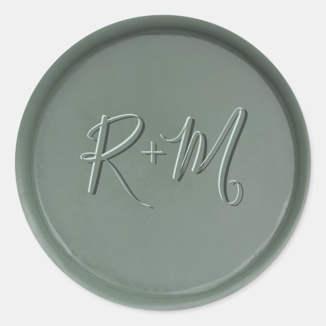 Monogram Initial Dark Sage Wax Seal Sticker (Front)