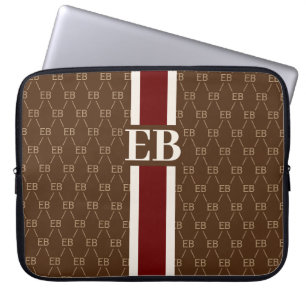 Monogram Initial Designer Pattern w/ Stripe Brown Laptop Sleeve